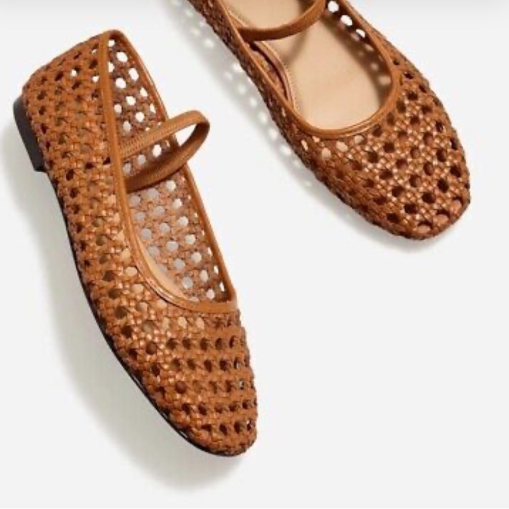 NEW $238 Joie Woven Brown Mary Jane  Ballet Flats with straps shoes size 8.5